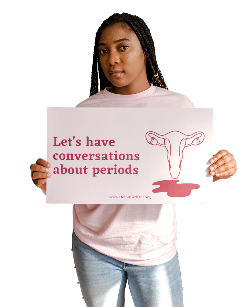 HAGO team member holding menstrual products