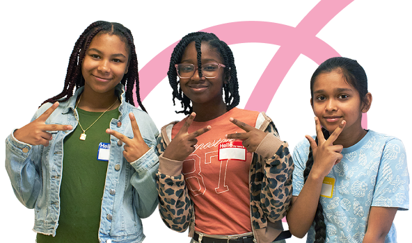Three girls flashing peace signs